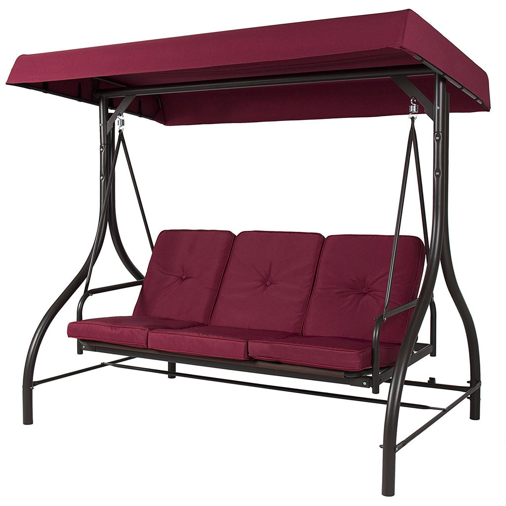 Burgundy Outdoor Patio Deck Porch Canopy Swing with Cushions *