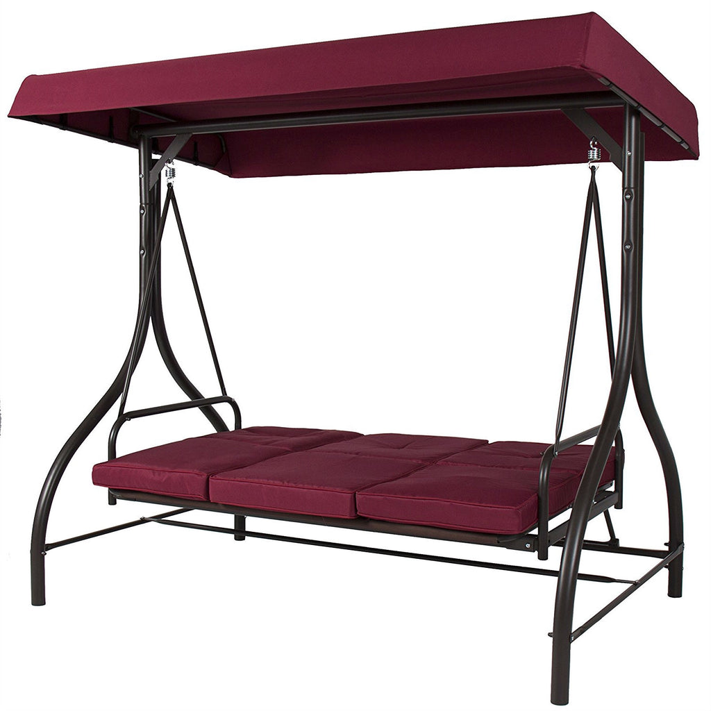 Burgundy Outdoor Patio Deck Porch Canopy Swing with Cushions *