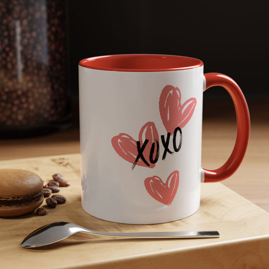 Heart XOXO Accent Coffee Mug (11, 15oz) | Made to Order