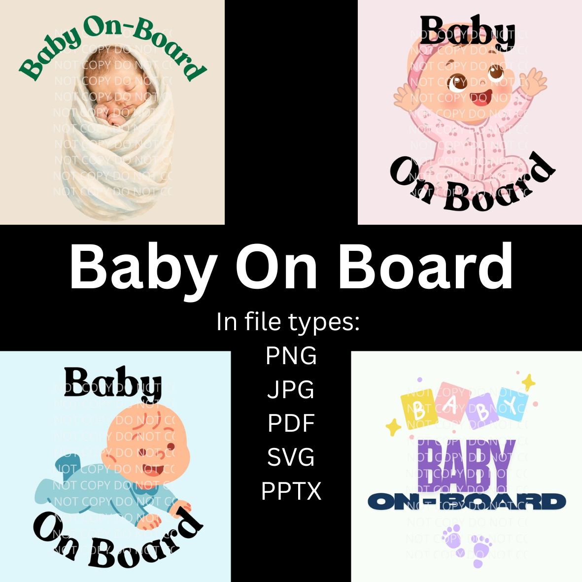 Baby On Board Digital Sticker Bundle | Round Car Decal Designs (PNG JPG PDF SVG PPTX)