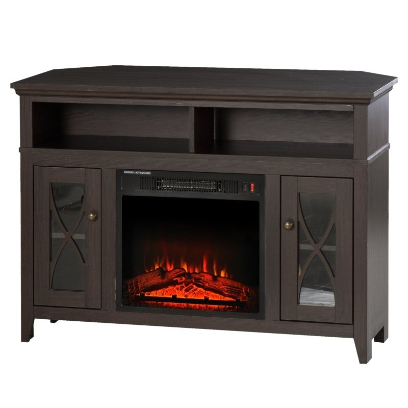 Espresso Electric Fireplace Mantel TV Stand w/ Adjustable Shelves 2 Storage Cabinets *
