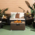 Outdoor Propane Fire Pit with Side Table Tank Holder in Brown PE Rattan *