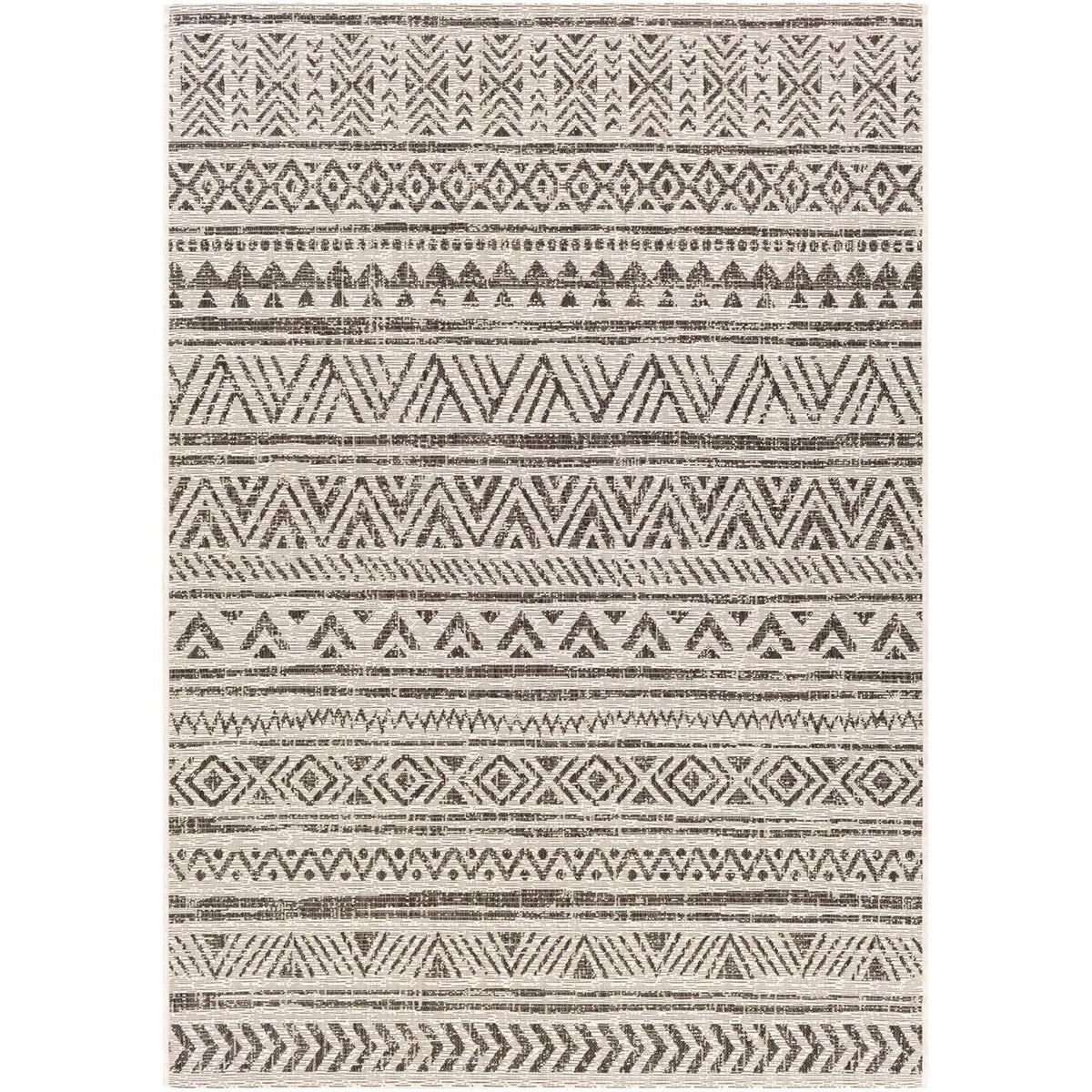 5 ft. x 8 ft. Black Off-White Chevron Coastal Boho Style Indoor Outdoor Area Rug