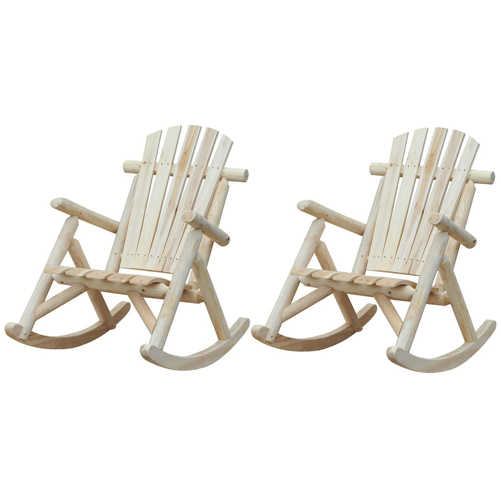 Farm House Classical Fir Wood Rocking Adirondack Chair Natural - Set of 2 *