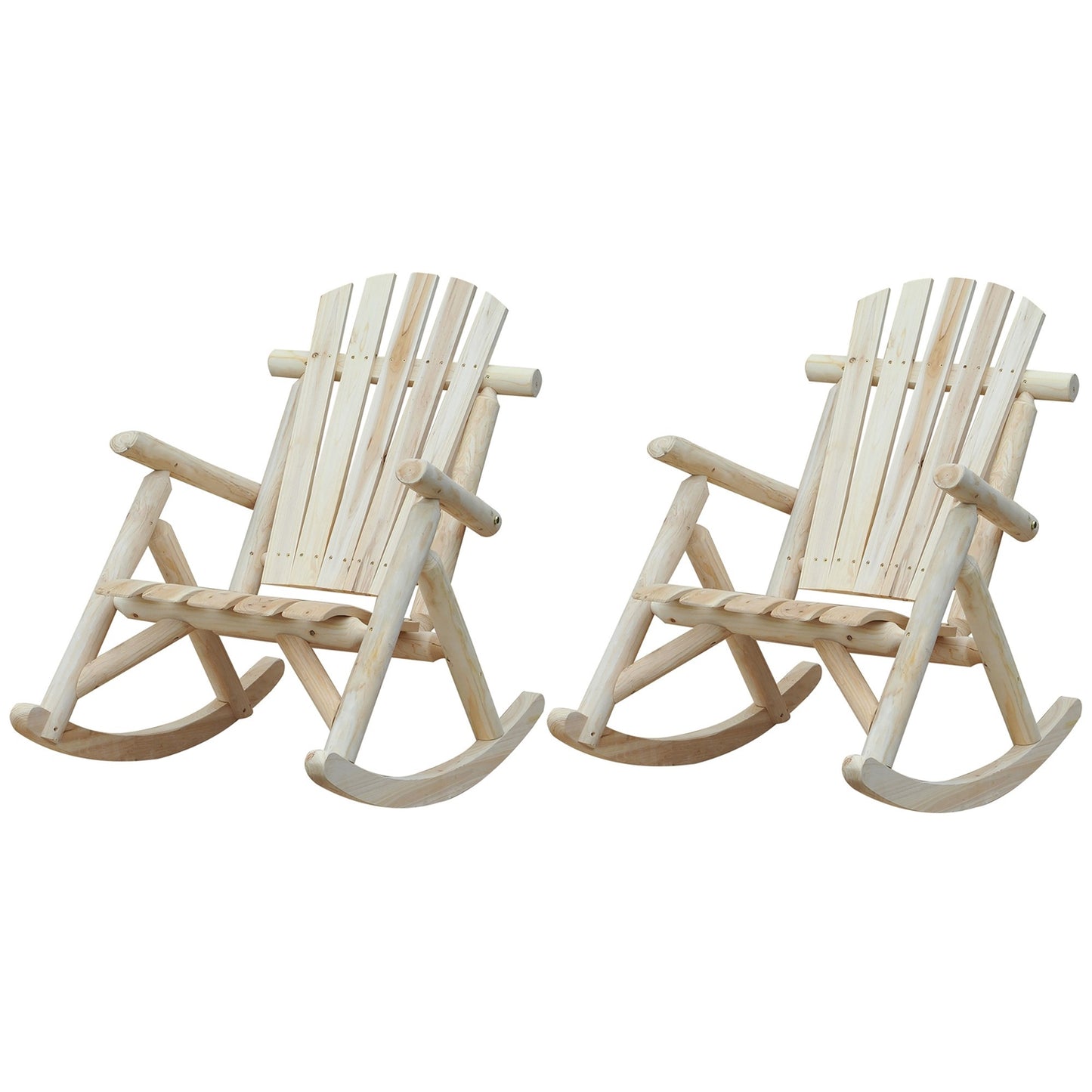 Farm House Classical Fir Wood Rocking Adirondack Chair Natural - Set of 2