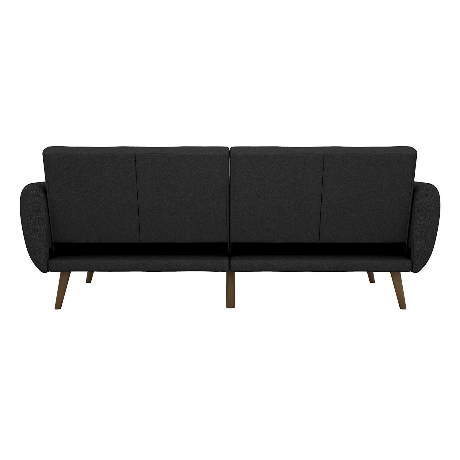 Dark Grey Linen Futon Sofa Bed with Modern Mid-Century Style Wooden Legs