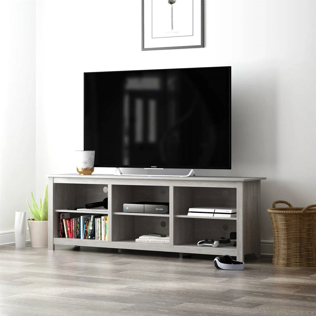 Farmhouse Style TV Stand in Light Grey Oak Wood Finish - for TVs up to 70-inch