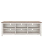 Farmhouse TV Stand in Grey Oak with Brown Wood Finish Top for TVs up to 70-inch