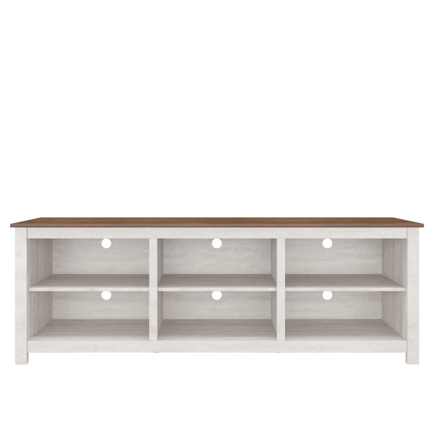 Farmhouse TV Stand in Grey Oak with Brown Wood Finish Top for TVs up to 70-inch