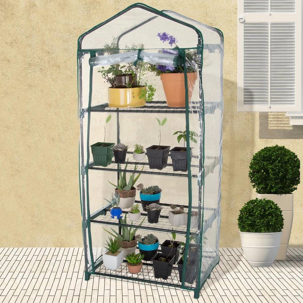 Durable 4-Tier Plant Stand Greenhouse with Zippered PVC Cover