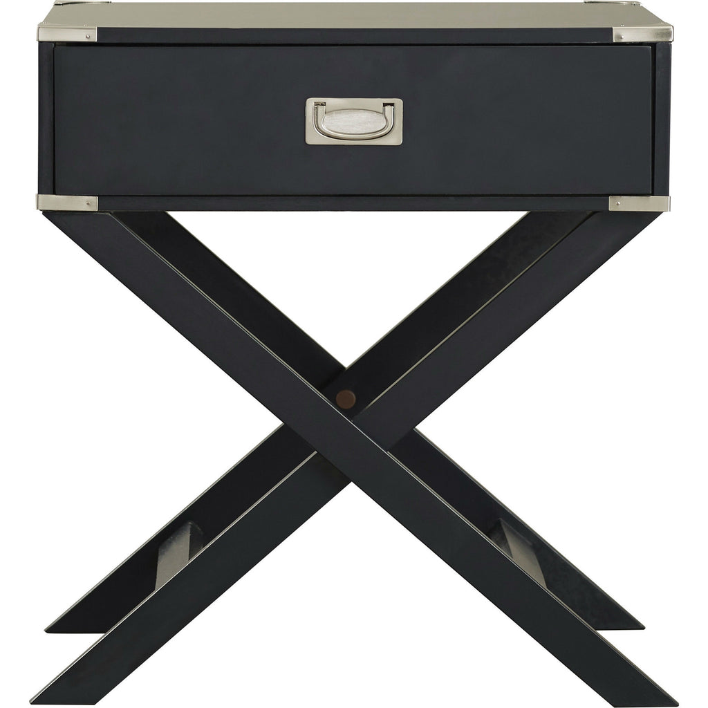 Dark Grey Black 1-Drawer End Table Nightstand with Modern Classic X Style Legs