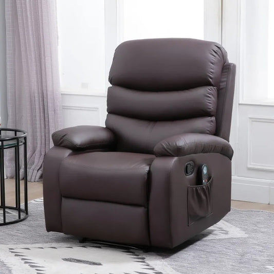 Adjustable Brown Faux Leather Remote Massage Recliner Chair w/ Footrest