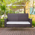 Espresso Wicker Porch Swing 7ft Hanging Chain with Cream Padded Cushion *