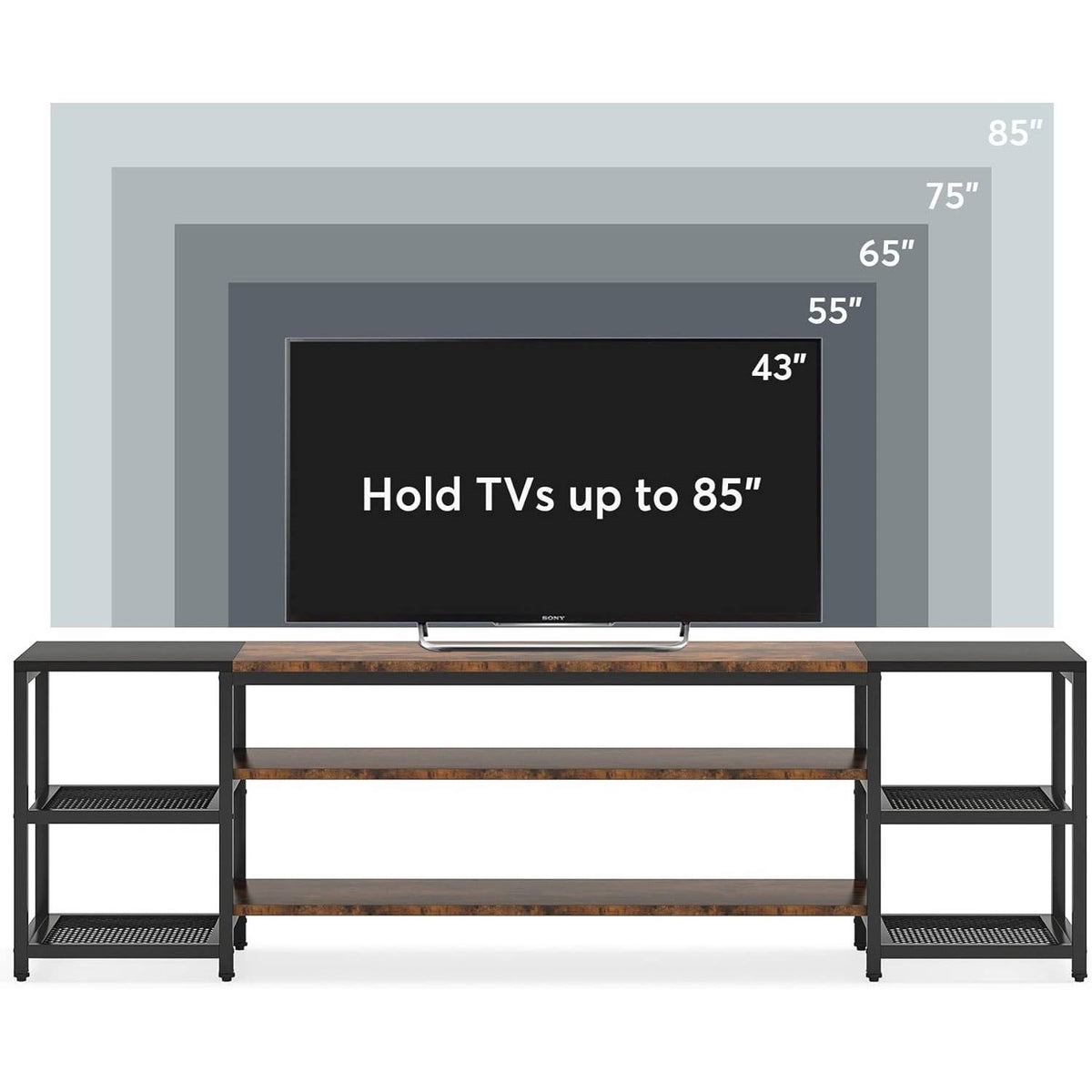 Modern Industrial Metal Wood TV Stand Entertainment Center for TV up to 85-inch