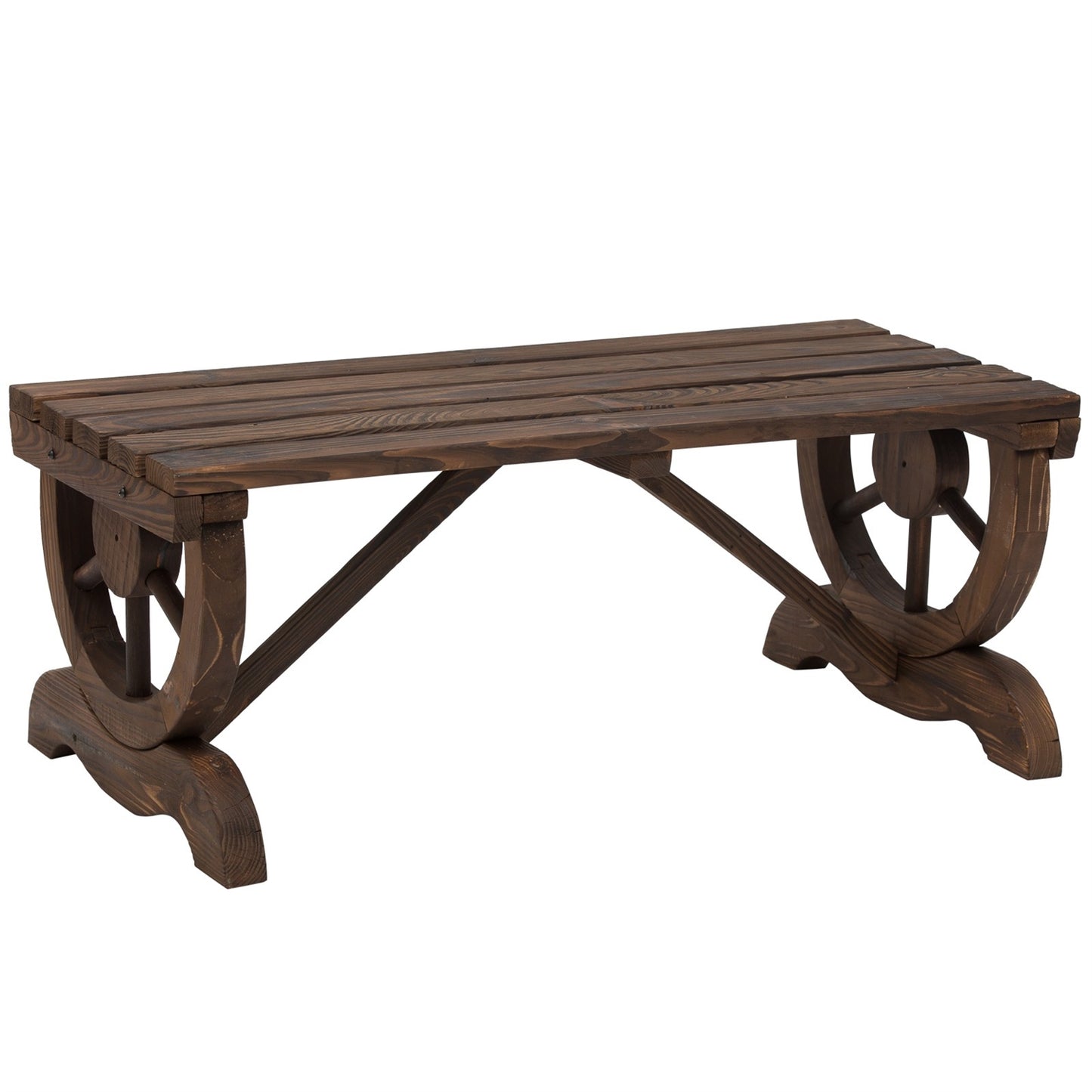 Farm Home Rustic Fir Wood Wheel Outdoor Garden Bench