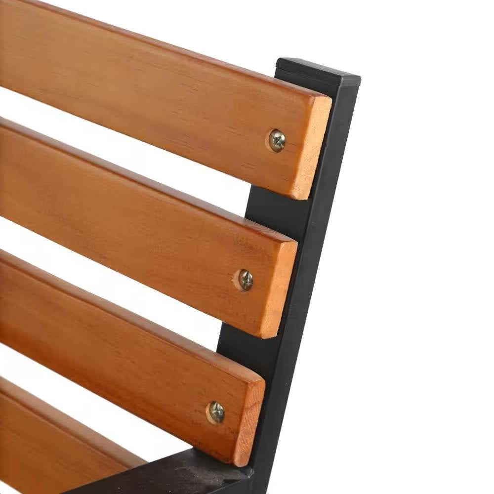 Black Metal Frame Outdoor Wood Slat Garden Bench with Curved Armrests *