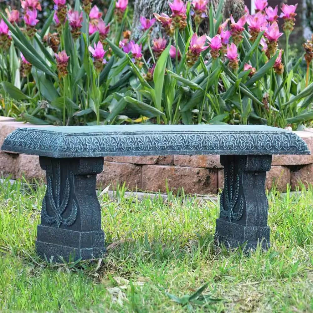 Black Fiber-Clay Resin Outdoor Garden Bench in Stone Finish *