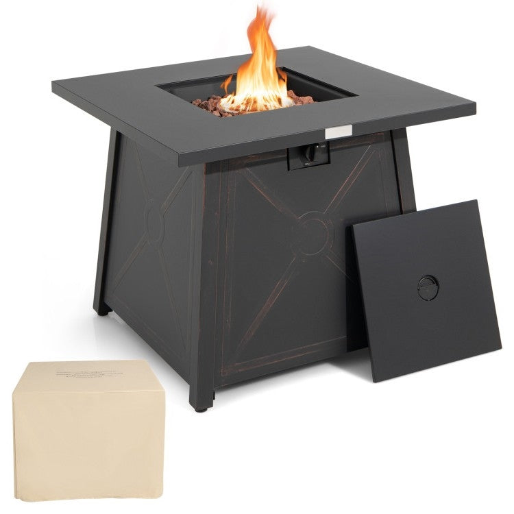 50,000 BTU Black Steel Square Portable LP Gas Propane Fire Pit Table *