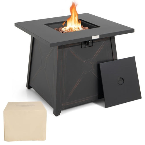 50,000 BTU Black Steel Square Portable LP Gas Propane Fire Pit Table *