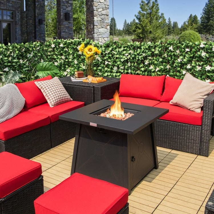 50,000 BTU Black Steel Square Portable LP Gas Propane Fire Pit Table *