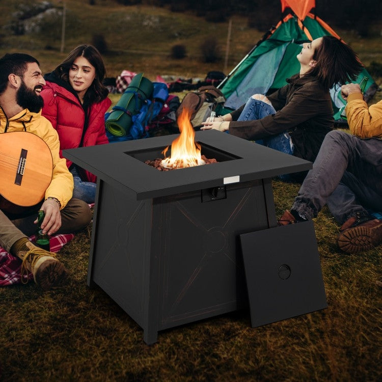 50,000 BTU Black Steel Square Portable LP Gas Propane Fire Pit Table *