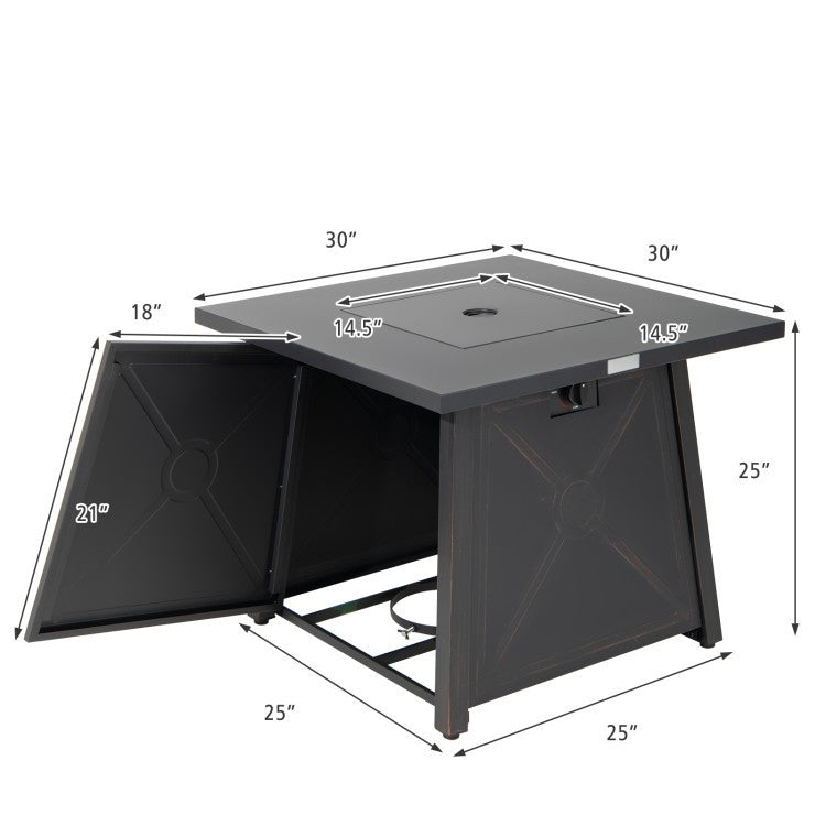 50,000 BTU Black Steel Square Portable LP Gas Propane Fire Pit Table *