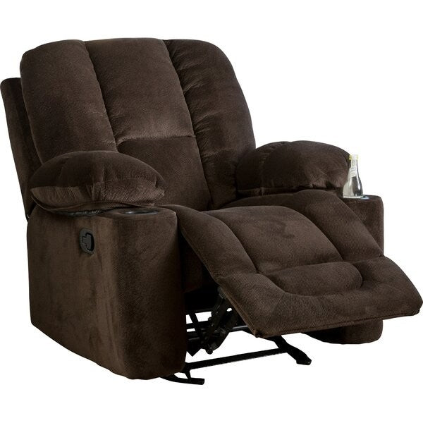 Traditional Upholstered Manual Reclining Sofa Chair w/ 2 Cup Holders and Footrest Brown