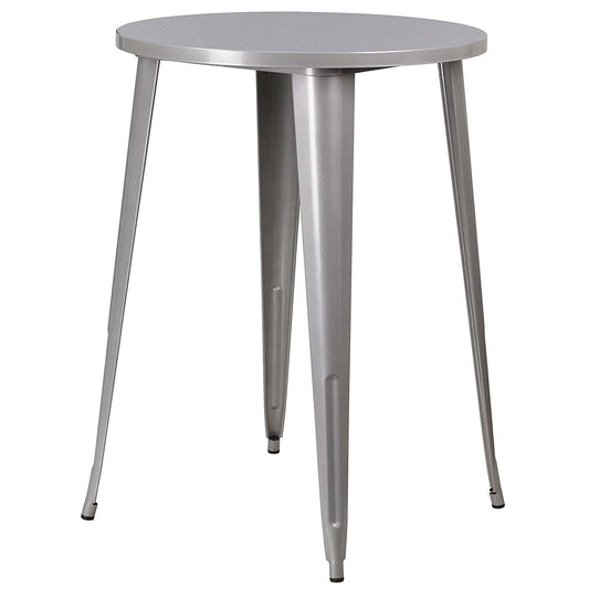 Outdoor 30-inch Round Metal Cafe Bar Patio Table in Silver