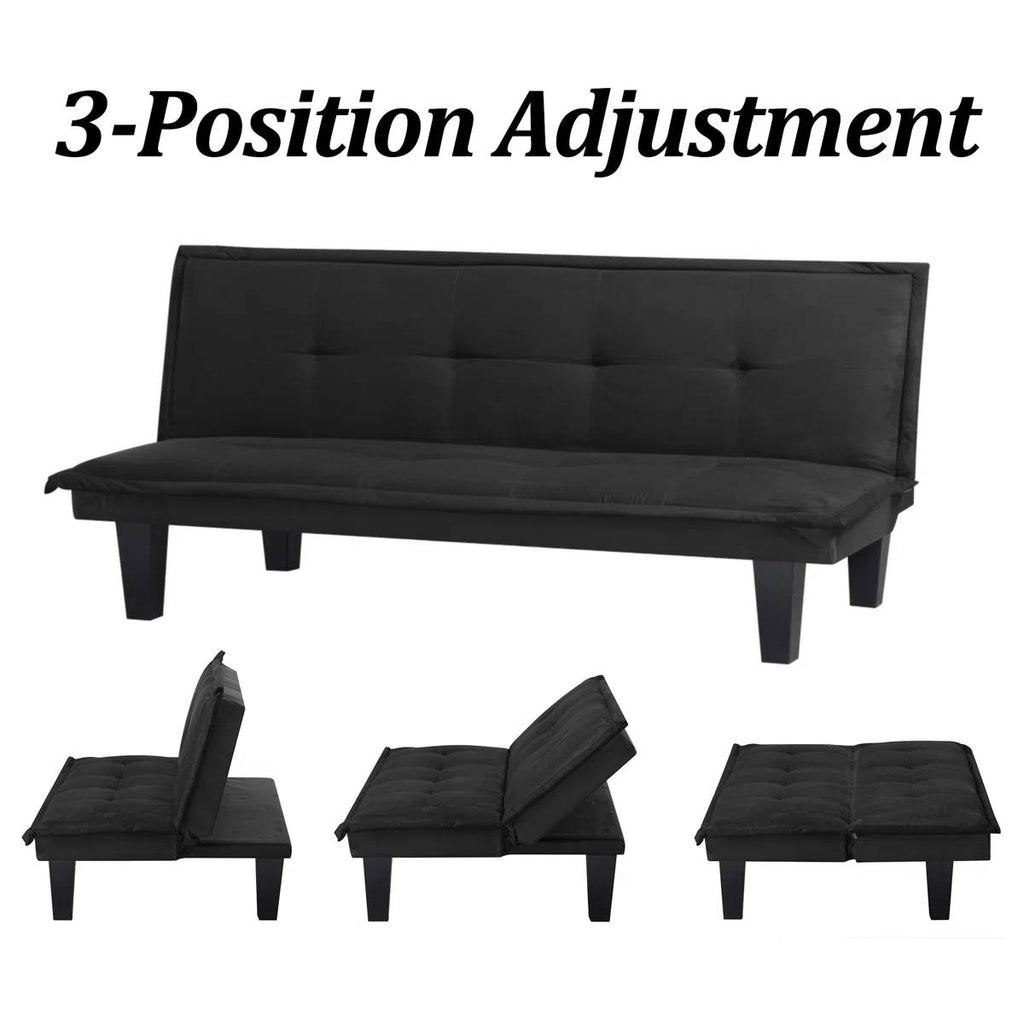 Black Faux Suede Upholstered Futon Sleeper Sofa Bed