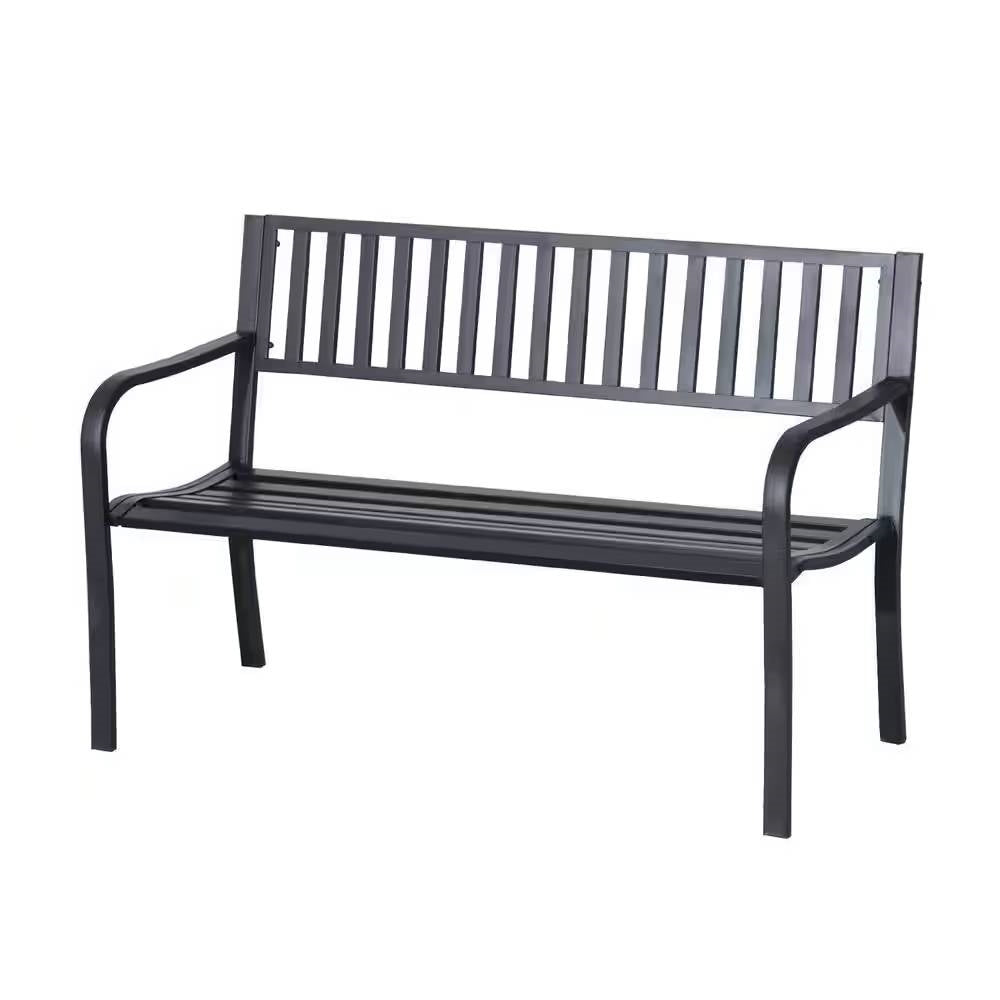 Outdoor Black Metal Garden Bench with 550 lb Max Weight Capacity *