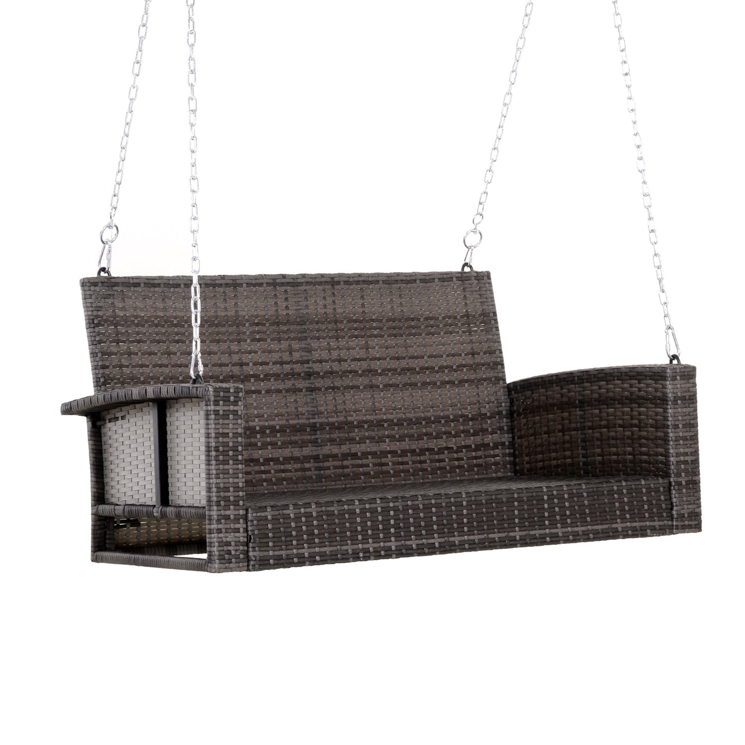 Grey Tones Wicker Porch Swing 7ft Hanging Chain with Dark Grey Padded Cushion *