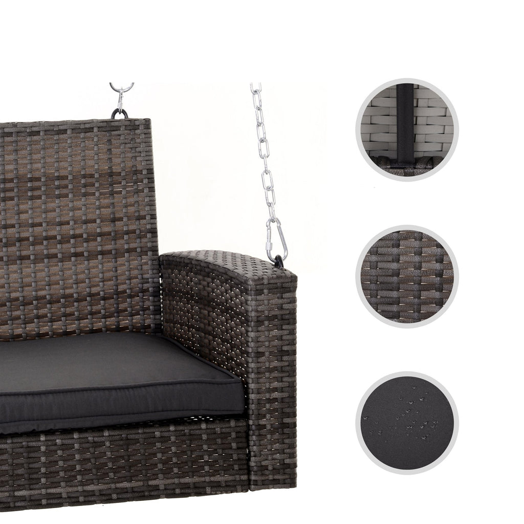 Grey Tones Wicker Porch Swing 7ft Hanging Chain with Dark Grey Padded Cushion *