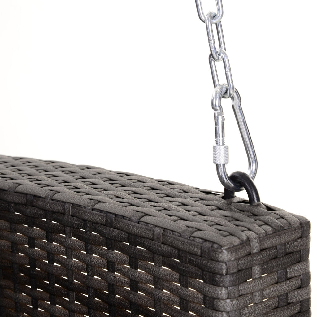 Grey Tones Wicker Porch Swing 7ft Hanging Chain with Dark Grey Padded Cushion *
