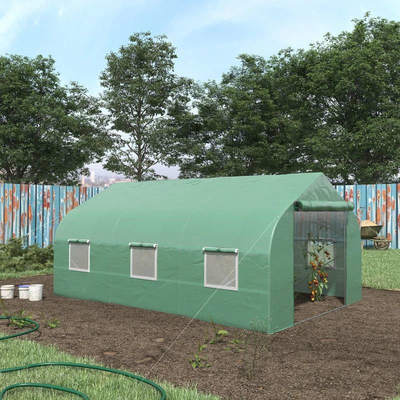 11.5 ft x 9.8 ft. Greenhouse with Green PE Cover and Heavy Duty Steel Frame *