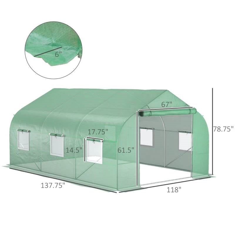 11.5 ft x 9.8 ft. Greenhouse with Green PE Cover and Heavy Duty Steel Frame *