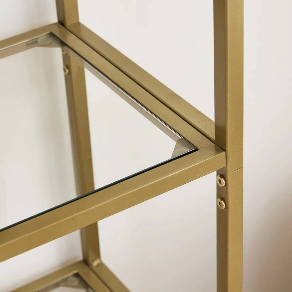 Modern Metal Arched Top Display Rack Bookcase with 5 Glass Storage Shelves