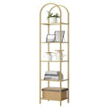 Arched Top Metal Display Rack Narrow Bookcase with 5 Glass Storage Shelves
