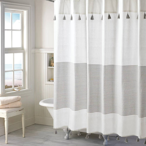 72-inch Stripes Cotton Shower Curtain with Tassels