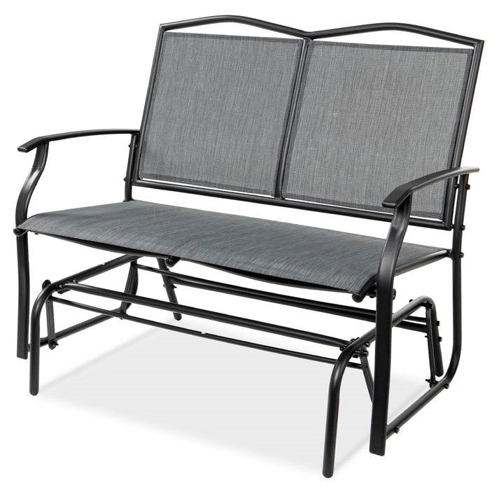 2 Seater Mesh Patio Loveseat Swing Glider Rocker with Armrests in Grey *
