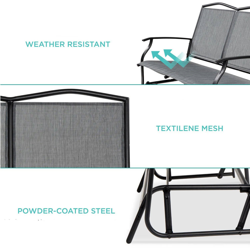 2 Seater Mesh Patio Loveseat Swing Glider Rocker with Armrests in Grey *
