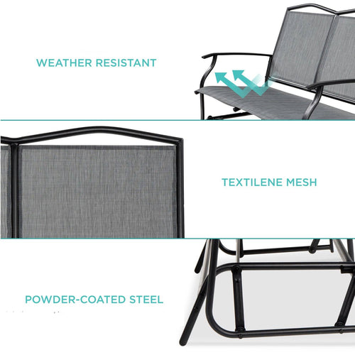 2 Seater Mesh Patio Loveseat Swing Glider Rocker with Armrests in Grey *