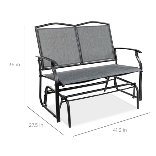 2 Seater Mesh Patio Loveseat Swing Glider Rocker with Armrests in Grey *