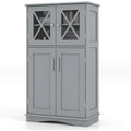 Bathroom Towel Linen Cabinet with Glass Doors and Storage Shelves