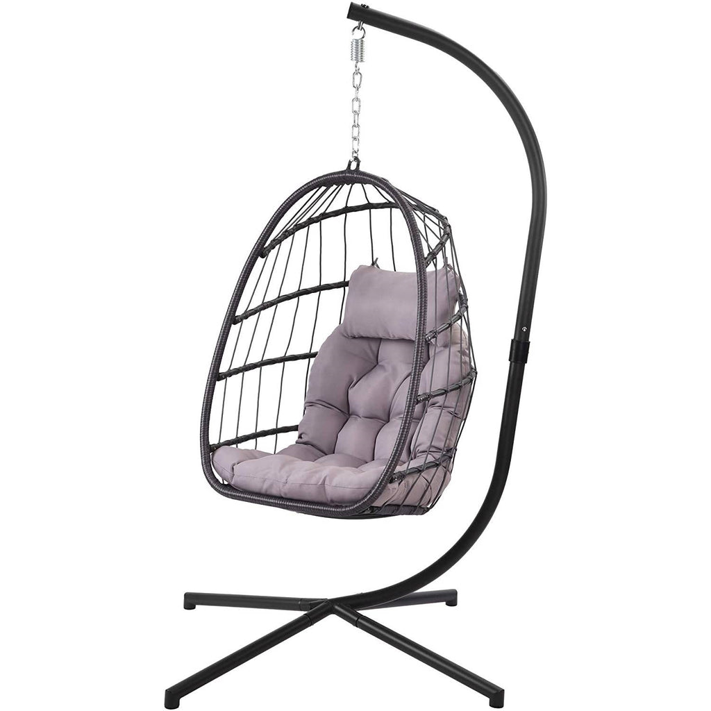 Grey Indoor/Outdoor Wicker Rattan Aluminum Frame Swing Egg Chair Hammock *
