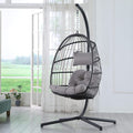 Grey Indoor/Outdoor Wicker Rattan Aluminum Frame Swing Egg Chair Hammock *