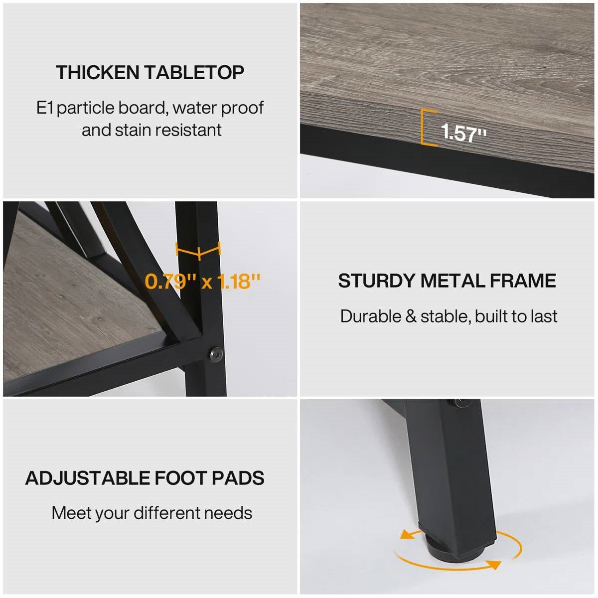 Industrial 70-inch Wood Top Sofa Table with Heavy Duty Metal Frame