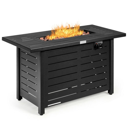 60,000 BTU Brown Rectangular Portable LP Gas Propane Fire Pit Table *