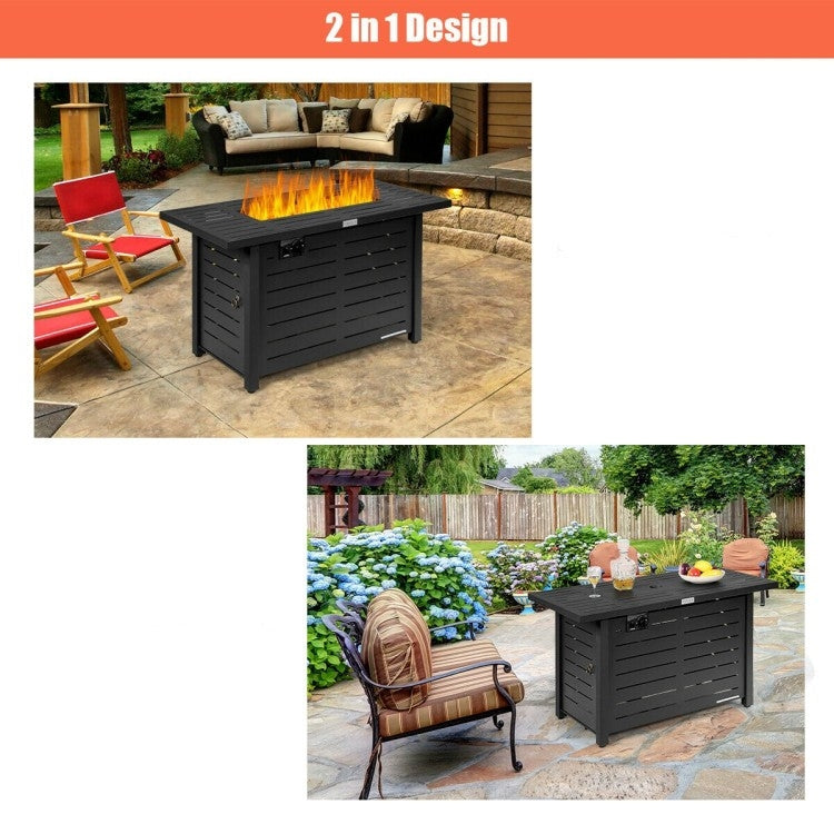 60,000 BTU Brown Rectangular Portable LP Gas Propane Fire Pit Table *