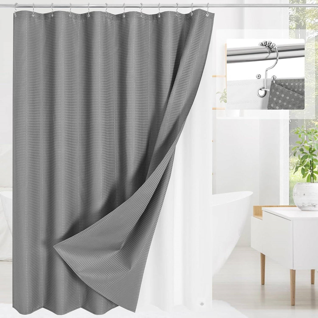 72"W x 72"H Waffle Textured 3 in 1 Shower Curtain Set