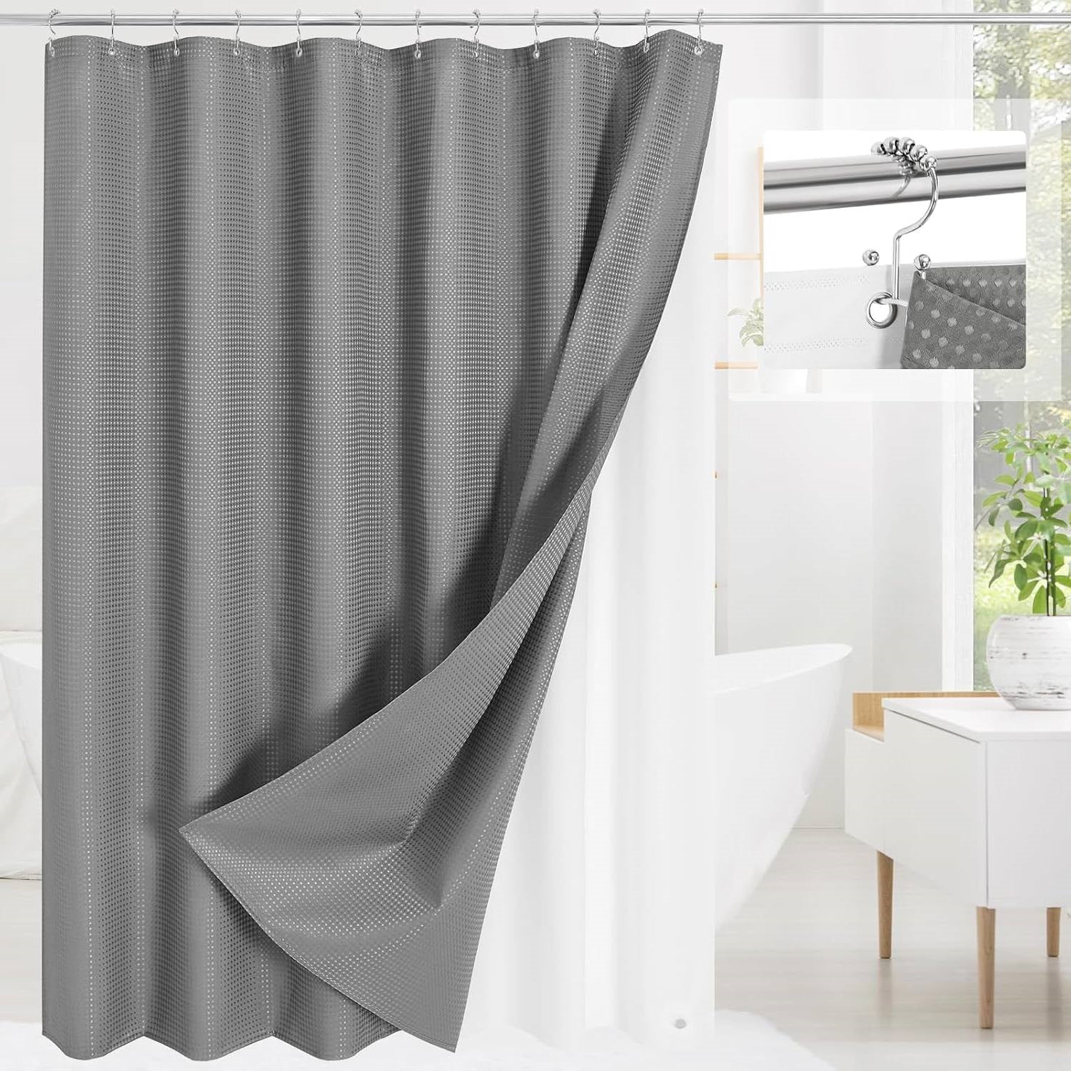 72"W x 72"H Waffle Textured 3 in 1 Shower Curtain Set